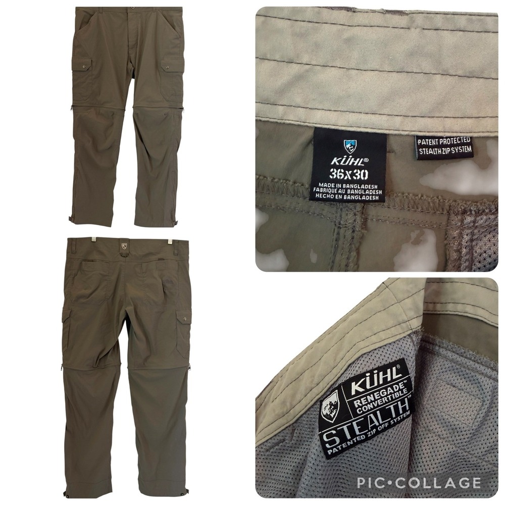 KUHL Renegade Convertible Stealth Pants Mens 36x30 Khaki Green Tan 5138 Hiking